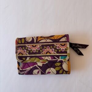Vera Bradley plum crazy euro tri fold snap closure wallet retired purple floral